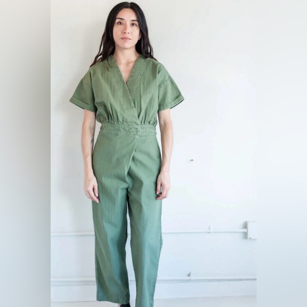 Caron Callahan Olive Green Wrap Utility Jumpsuit - Picture 2 of 4